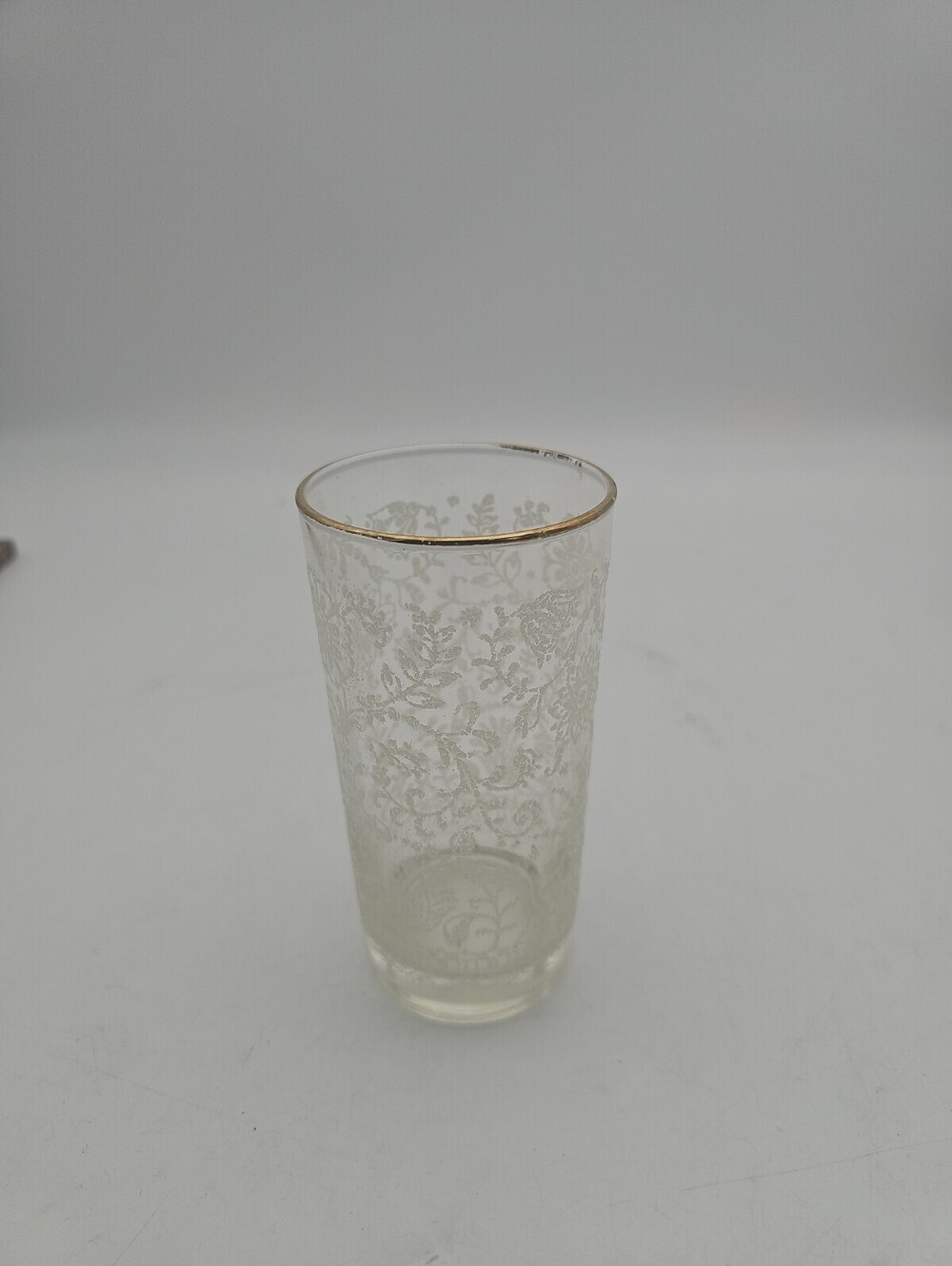 Vintage Libbey Tumbler Gold Rim Embossed Floral Design 12 oz